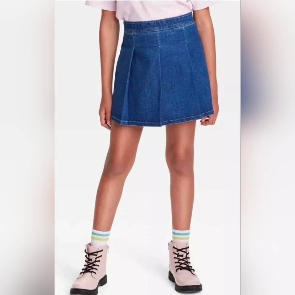 NWT Art Class Denim Pleated Skirt ~ Adj Waist ~ 6/6X